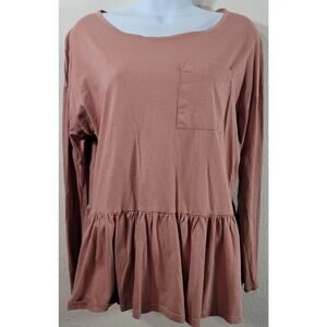 For The Republic Denim Salmon Pink Orange Peplum Top Large Lightweight Flowy